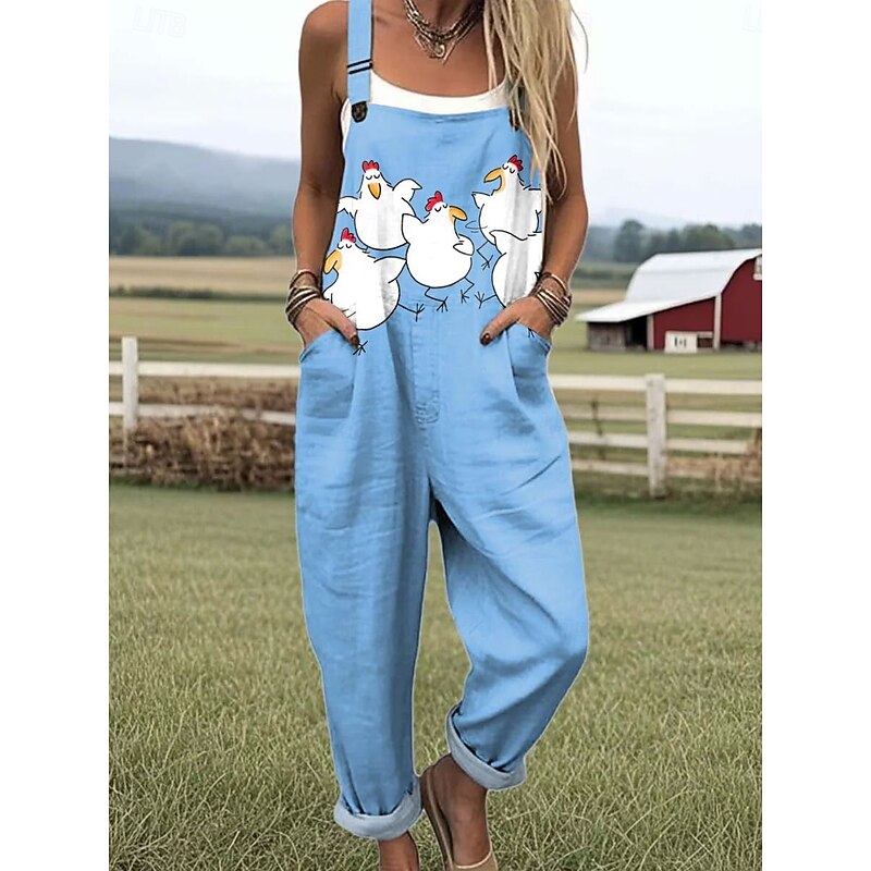 Women's Dungarees Active Graphic Sleeveless Print Vacation Daily Loose Fit Light Green Blue Green Summer2