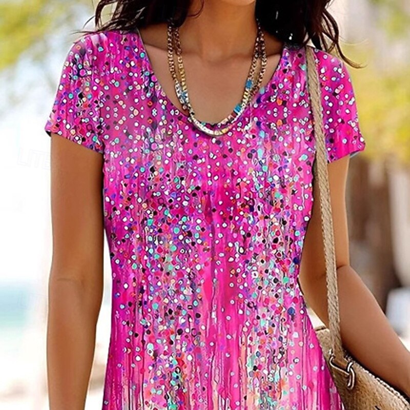 Women's Mini Dress Casual Dress Summer Dress Fashion Modern Daily Beach Weekend Regular Fit Flower Short Sleeve Crew Neck Pink Blue Summer Spring3