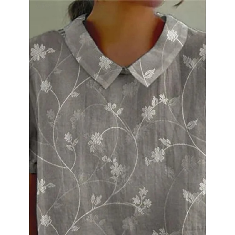 Women's Shirt Floral Daily Casual Short Sleeve Shirt Collar Regular Tops Daily Holiday Buttons Print Gray Summer Spring3