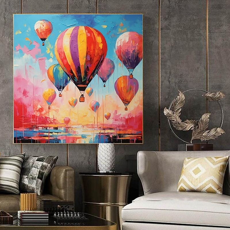 Handmade Oil Painting Canvas Wall Art Decoration Modern Abstract Hot Air Balloon Landscape for Home Decor Stretched Frame Hanging Painting/Rolled Frameless Unstretched Painting3