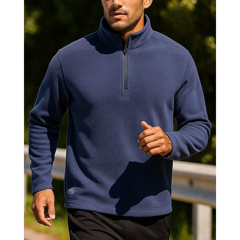 Men's Running Top Sports Sweatshirt Zipper Long Sleeve Top Athleisure Solid Colored Thermal Warm Breathable Gym Workout Hiking Running Sportswear Activewear Black Dark Gray Khaki