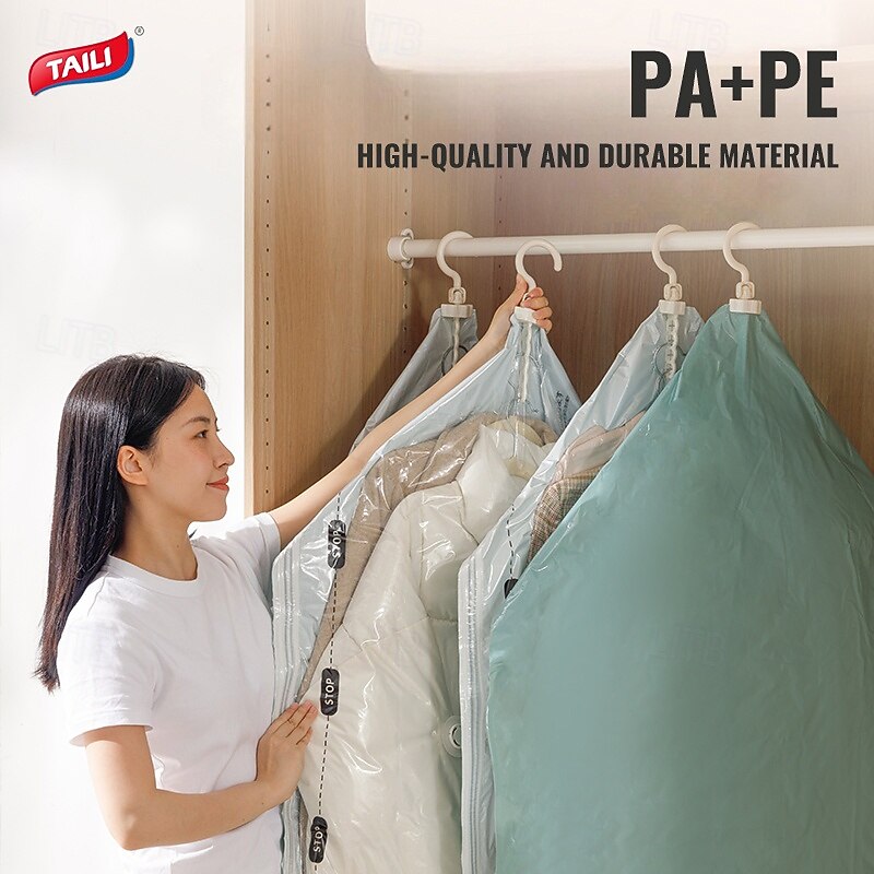 TAILI Hanging Vacuum Storage Sealer Bags Space Saver Bag for Clothing, Suits and Jackets, Closet Organizers, Travel, Manual or electric (without air pump)3