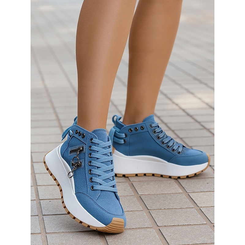 Women's Canvas High-Top Sneakers – Casual Platform Lace-Up Shoes for Street Style, Travel and Weekend Activities