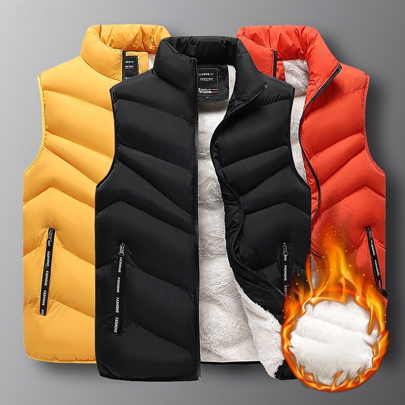 Men's Hiking Vest Fleece Vest Puffer Vest Sleeveless Vest Outdoor Thermal Warm Winter Pocket Polyester Black Yellow Orange Hunting Fishing Climbing