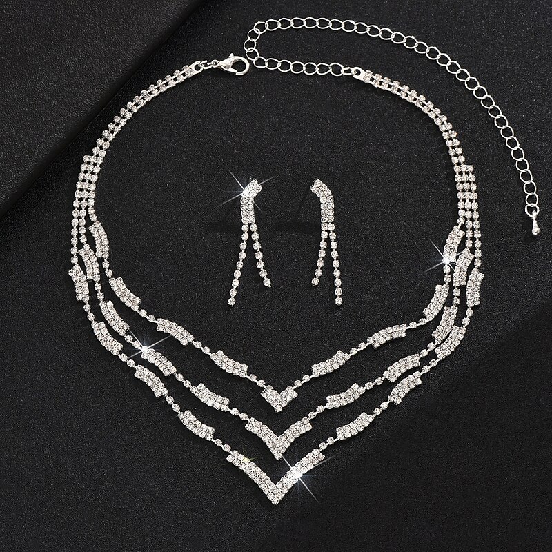 Bridal Jewelry Sets Two-piece Suit Zircon Imitation Diamond 1 Necklace Earrings Women's Elegant Classic Sweet Lovely Layered Love Precious Jewelry Set For Wedding Birthday Gift3