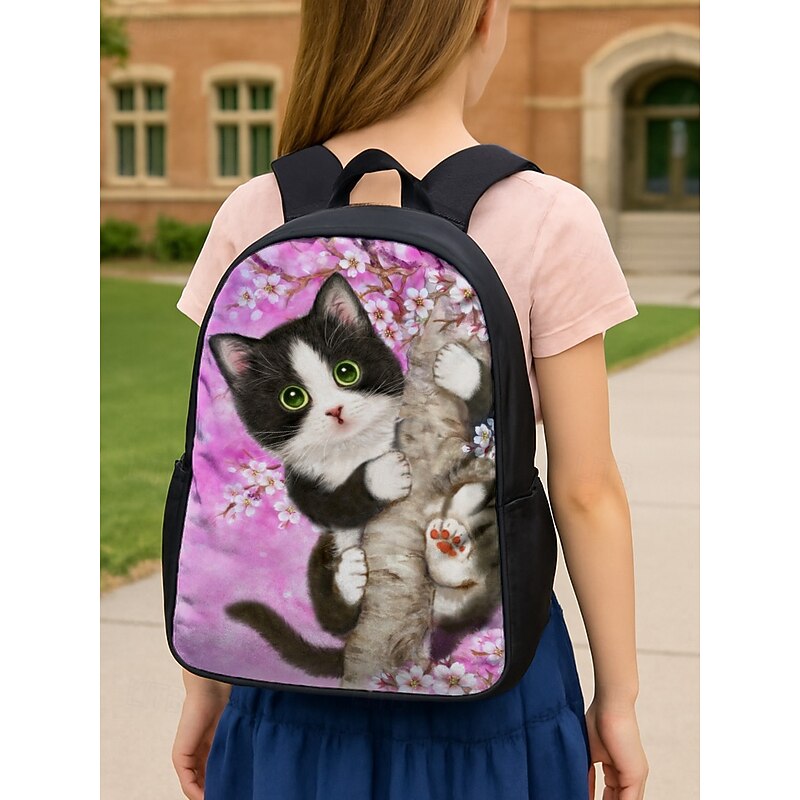 3-Piece Kids Cat Backpack Set by Kayomi Harai– Cute School Bag with Lunch Bag and Pencil Case, Insulated Compartment and Large Capacity for Girl's Elementary School, Travel, or Picnic Use2
