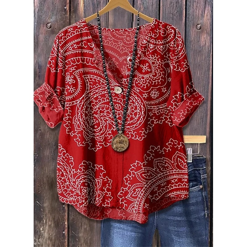 Women's Boho Shirt Elegant Bohemia Active  Daily Holiday Beach Wear Pink Red Blue Brown Summer Spring Fall