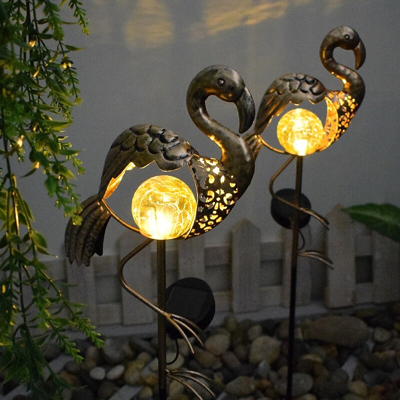 Solar Powered Outdoor Ironwork Flamingos LED Garden Lights Outdoor Waterproof Lawn Insert Lights Villa Garden Walkways Christmas Party Holiday Landscape Lights3