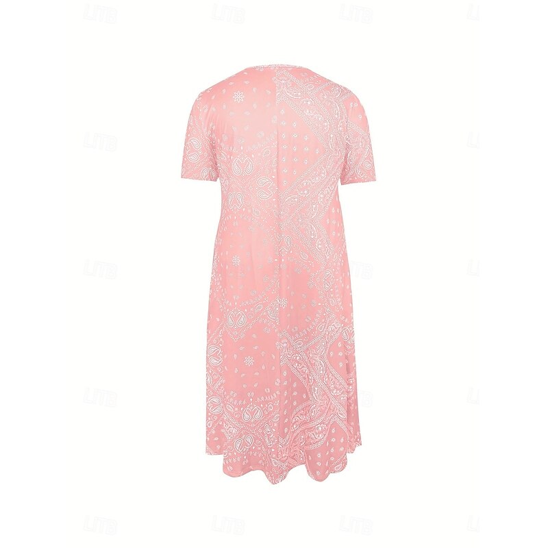 Women's Midi Dress A Line Dress Summer Dress Casual Daily Regular Fit Paisley Short Sleeve Square Neck Pink Red Blue Gray Summer3