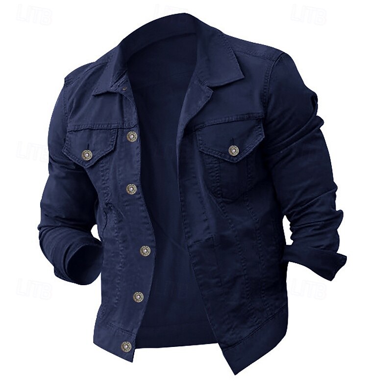 Men's Lightweight Jacket Shirt Jacket Casual Jacket Shacket Vacation Daily Breathable Pocket Spring Fall Plain Fashion Classic Lapel Regular Black White Red Navy Blue Blue Jacket4