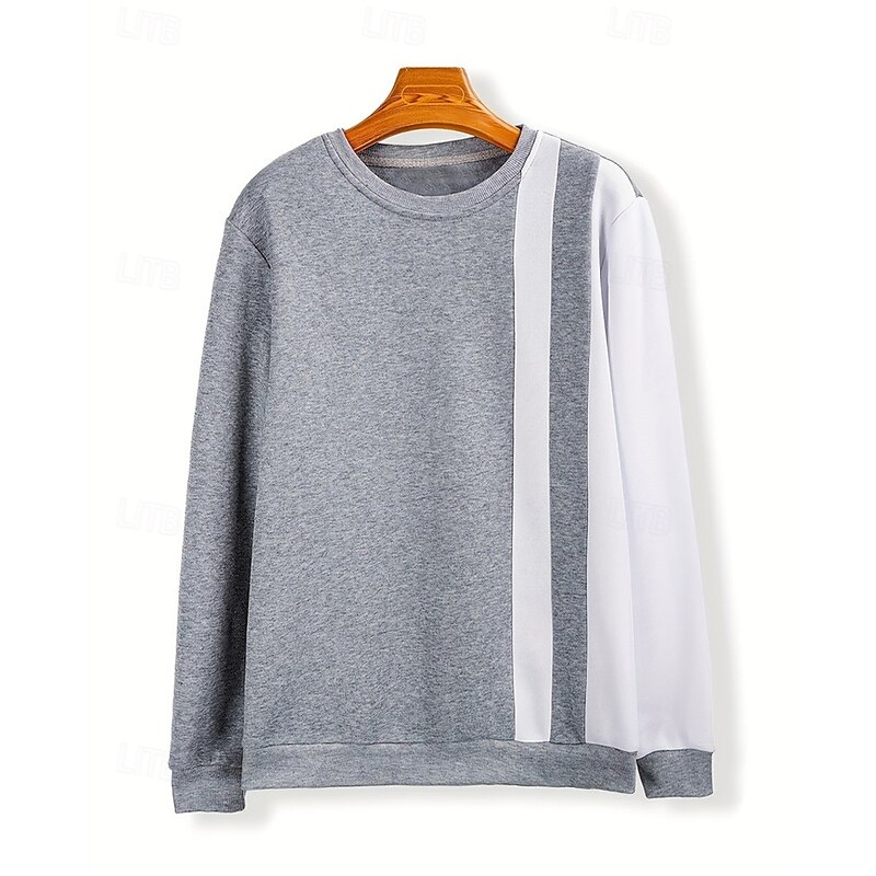 Men's Sweatshirt Light Grey Crew Neck Color Block Sports & Outdoor Daily Holiday Polyester Streetwear Basic Casual Spring Autumn / Fall Clothing Apparel Hoodies Sweatshirts  Long Sleeve2