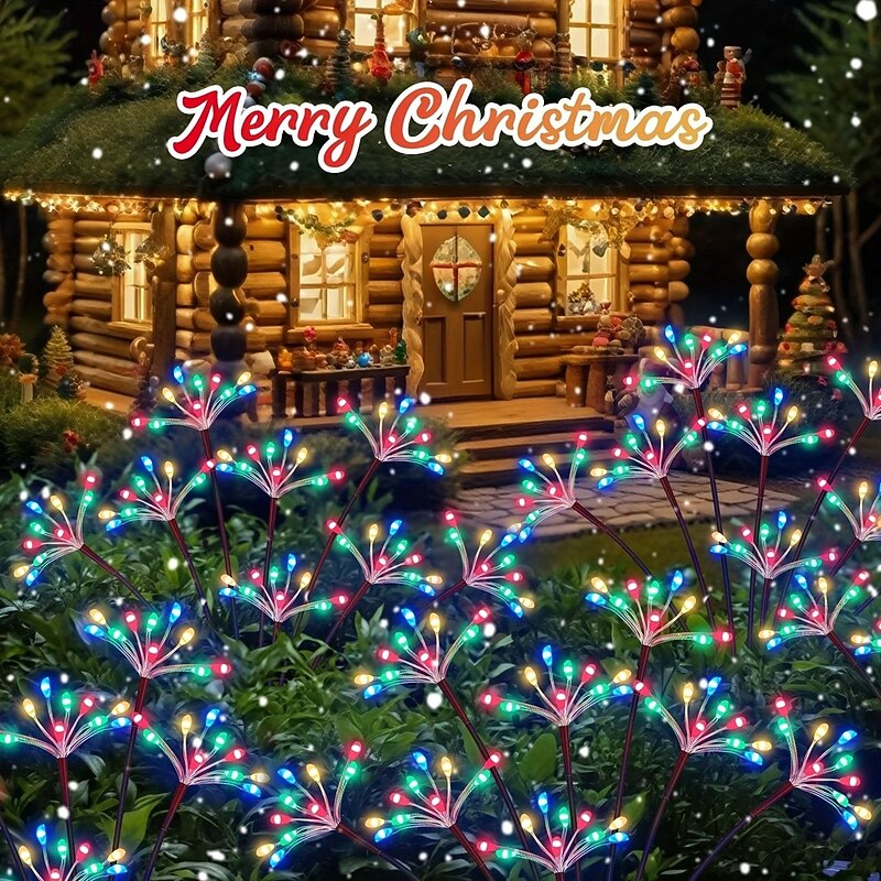 2 Pcs Solar Starburst Fireworks Lights 8 Modes Lighting Outdoor Waterproof Garden Lights for Courtyard Patio Path Party Wedding Christmas/Halloween Decoration2