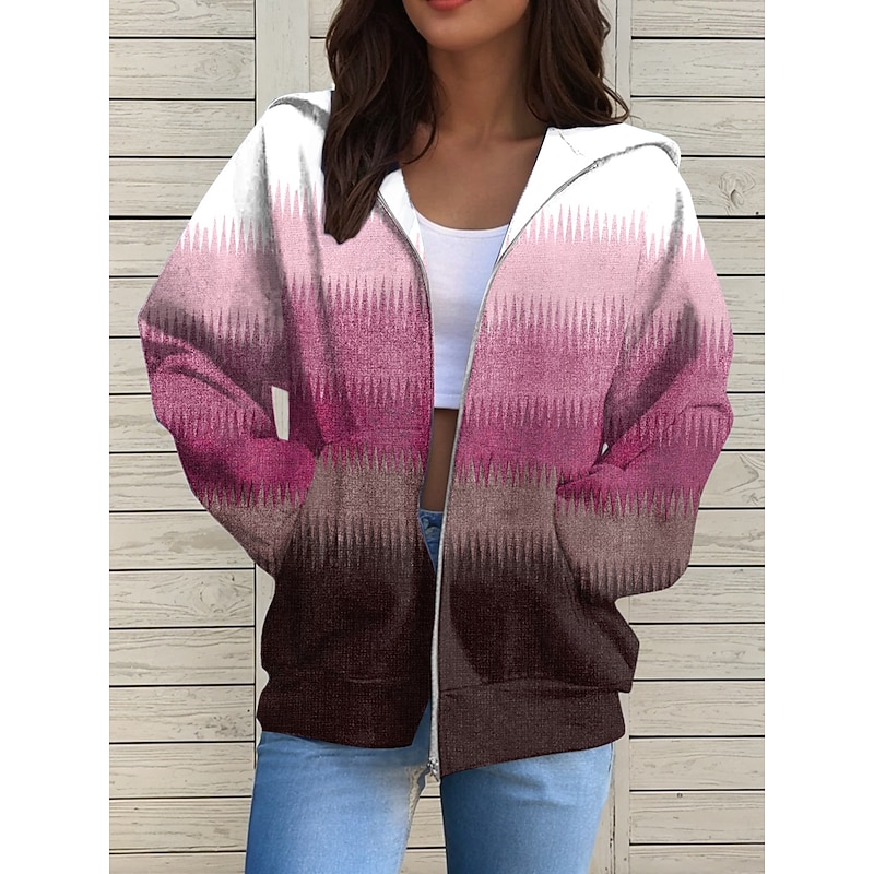 Women's Hooded Sweatshirt Jacket Long Sleeve Zip Up Hoodie With Pocket Lightweight Casual Micro-elastic Geometric Active Front Pocket Red Blue Purple Brown Green Spring Fall4