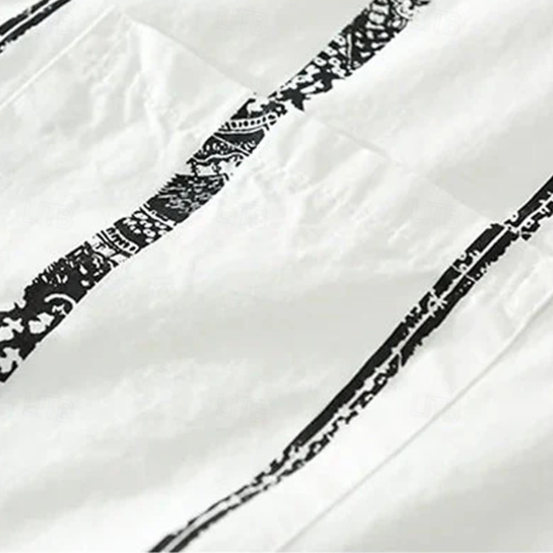 Men's Linen Shirt Summer Shirt Beach Wear Button Up Shirt Striped Vacation Casual Black White Short Sleeve Turndown Summer Spring Clothing Apparel3