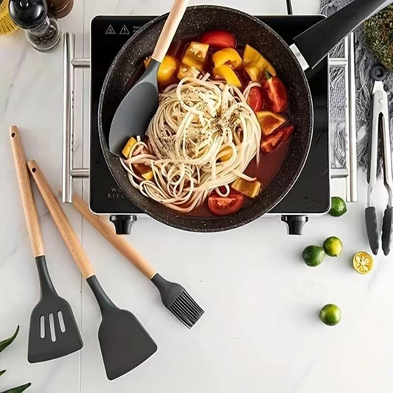 12-Piece Silicone Kitchen Utensil Set, Non-Stick Cooking Tools Including Spatula, Turner, Tongs, and Whisk, Heat Resistant Silicone Cooking Utensils for Baking and Stirring2