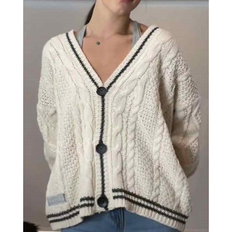 Women's Sweater Cardigan Fashion Streetwear Daily Star Ribbed V Neck Knitted Long Sleeve Regular Tops Knit Holiday Going out Weekend Black Red Fall Winter3