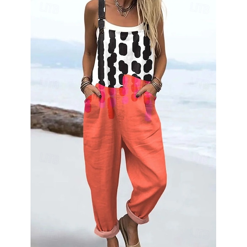 Women's Dungarees Active Graphic Sleeveless Straight Drawstring Vacation Daily Loose Fit Red Navy Blue Dusty Blue Summer3