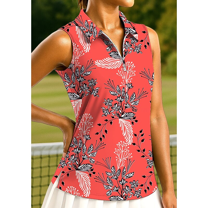 Women's Plants Floral Botanical Tops Sport Shirt Golf Polo Shirt Tennis Shirt Sleeveless Zipper Floral UPF50+ UV Resistant High Elasticity Moisture Wicking Breathable Tennis Pickleball Running3
