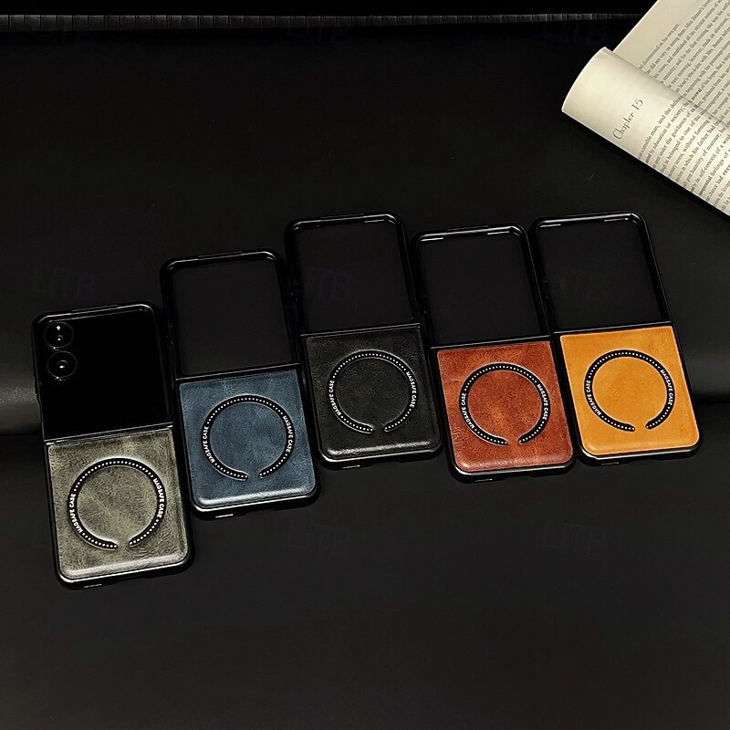 Phone Case For Samsung Galaxy Z Flip 7 Z Flip 6 Z Flip 5 Z Flip 4 Z Flip 3 Back Cover Magnetic Shockproof Retro TPU PU Leather