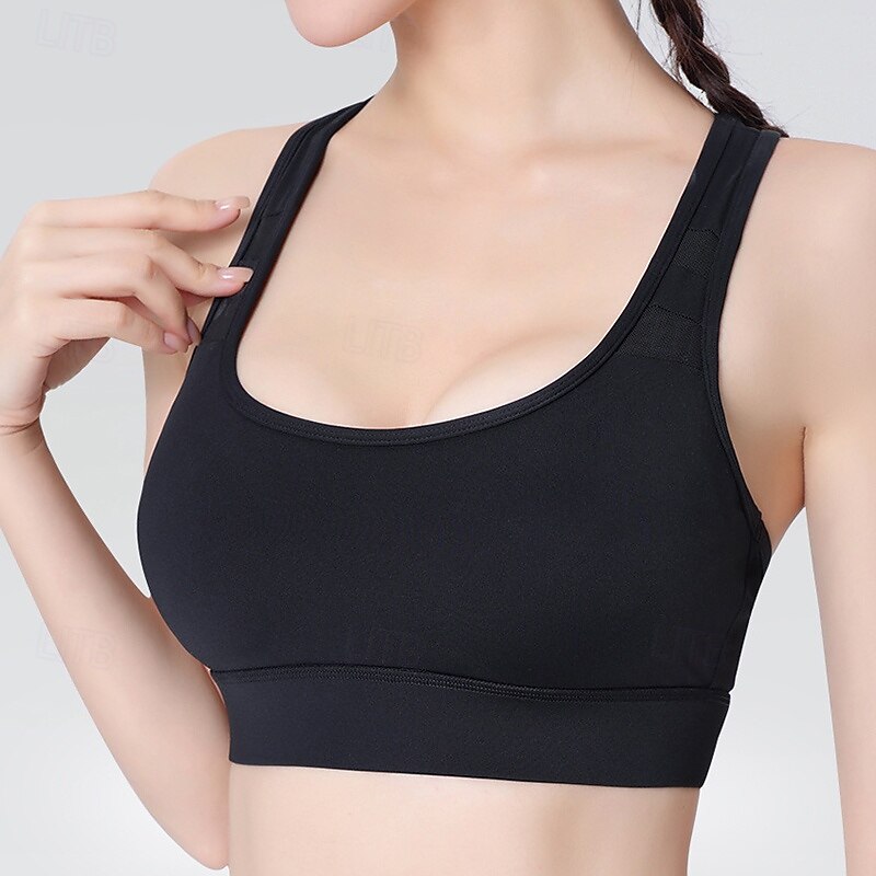 Women's Racerback Bra Yoga Crop Tank Top Sports Bra Underwear High Supports Breathable Hollow Padded Solid / Plain Color Sport Activewear Black Blue Gym Volleyball Running4