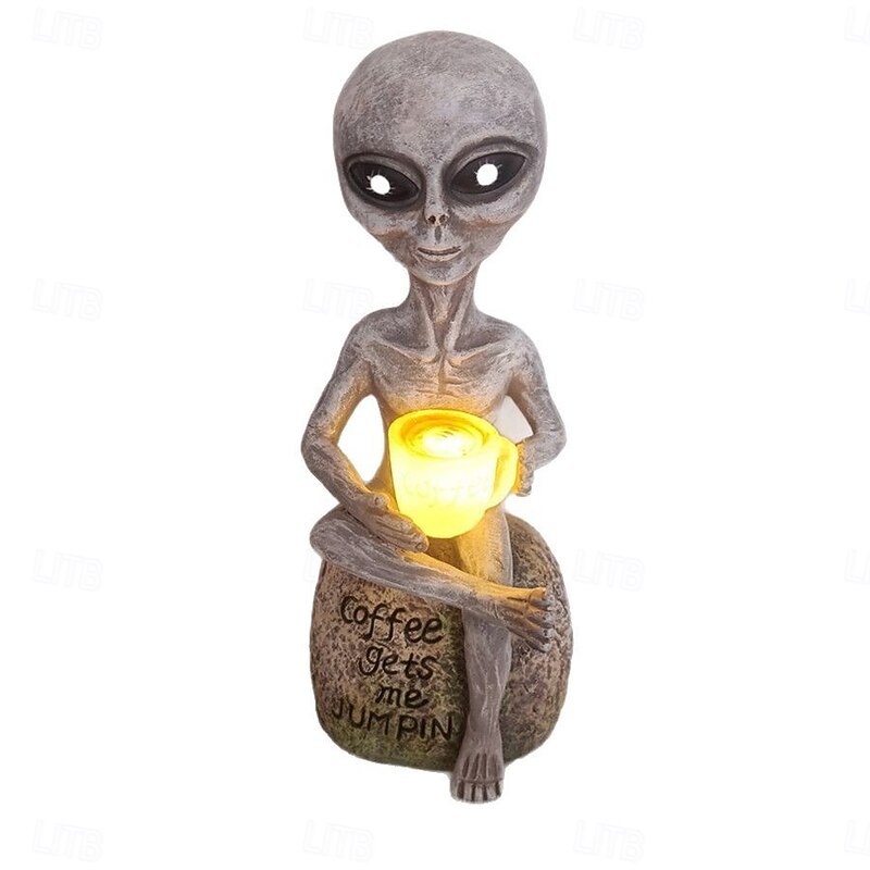 1 Pc Outdoor Solar Alien Drinking Coffee Cycling Decorative Light Courtyard Garden Lawn Path Landscape Light2