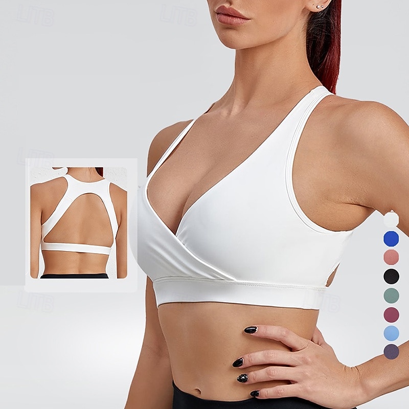 Women's Yoga Bra Sports Bra Underwear Support Breathable Padded Backless Solid / Plain Color Sport Activewear Black White Gym Volleyball Running