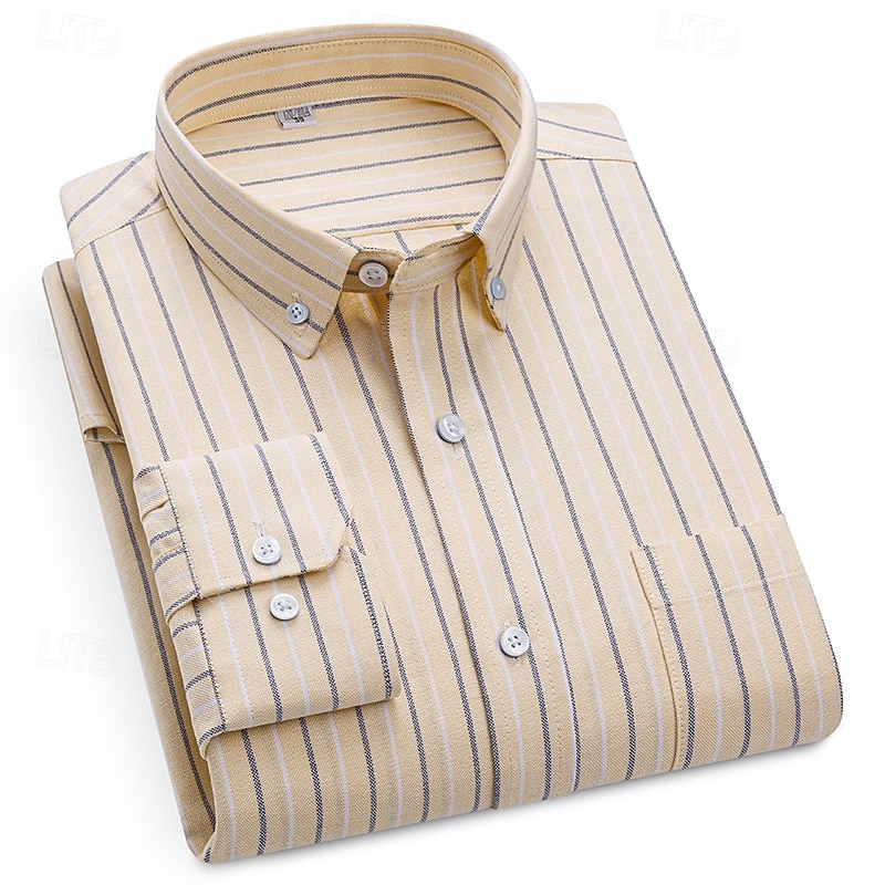 Men's Shirt Dress Shirt Button Down Shirt Oxford Shirt Plaid Shirt Collared Shirt Plaid / Striped / Chevron / Round Daily Wear Corporate Clothing Yellow Dark Navy Blue Sky Blue Long Sleeve Shirt4