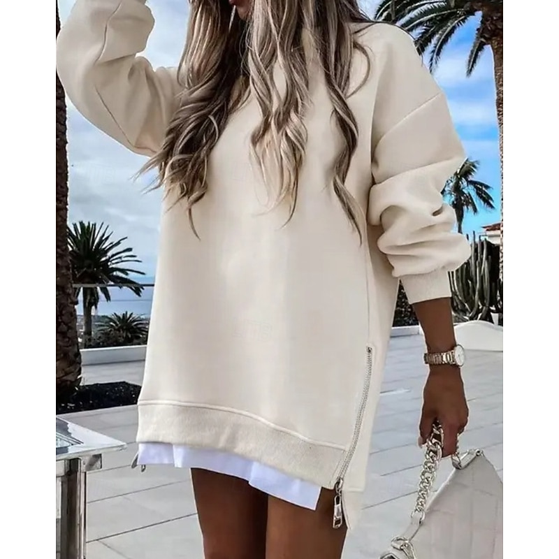 Women's Pullover Sweatshirt Sweatshirts Plain Casual Long Sleeve Crew Neck Regular Tops Street Holiday Patchwork Black Beige Gray Fall Winter