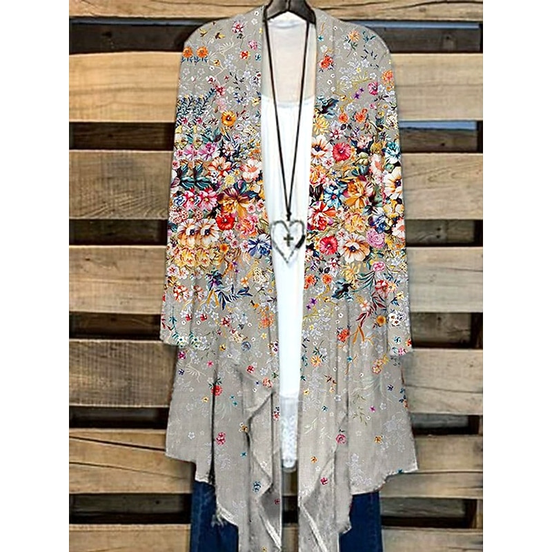 Women's Shirt Ombre Floral Graphic Elegant Stylish Basic Long Sleeve V Neck Regular Tops Daily Navy Blue Sky Blue Khaki Spring Fall2