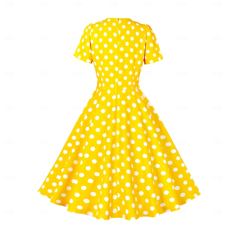 Retro Vintage 1950s Rockabilly Midi Swing Dress Flare Dress Polka Dot Round Neck Fancy Dress Women's Vacation Casual Retro Theme Party Adults Dress Spring & Summer3