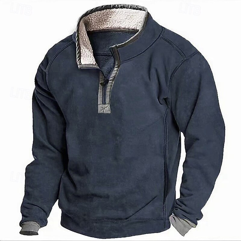 Men's Sweatshirt Fleece Hoodie Quarter Zip Sweatshirt Black Blue Green Khaki Gray Standing Collar Plain Zip Up Sports & Outdoor Casual Daily Streetwear Cool Sportswear Fall & Winter Clothing Apparel3