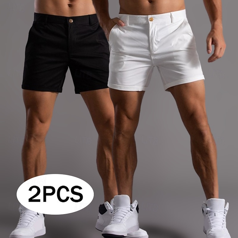 Men's Shorts Chino Shorts Bermuda shorts Beach Shorts Work Shorts Pocket Plain Comfort Short Outdoor Casual Daily Vacation Stylish Black+Navy Blue Dark Gray+Black