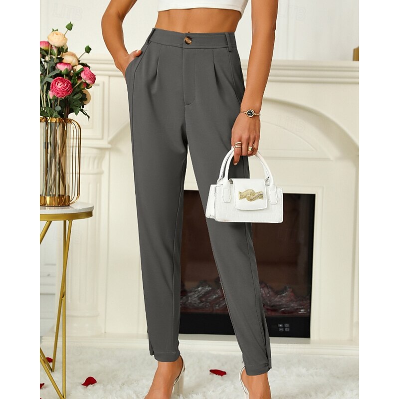 Women's Dress Pants Fashion Streetwear Full Length Natural Plain Pocket Elastic Waist Comfortable Formal Outdoor Grey Black Khaki Fall Regular Fit2