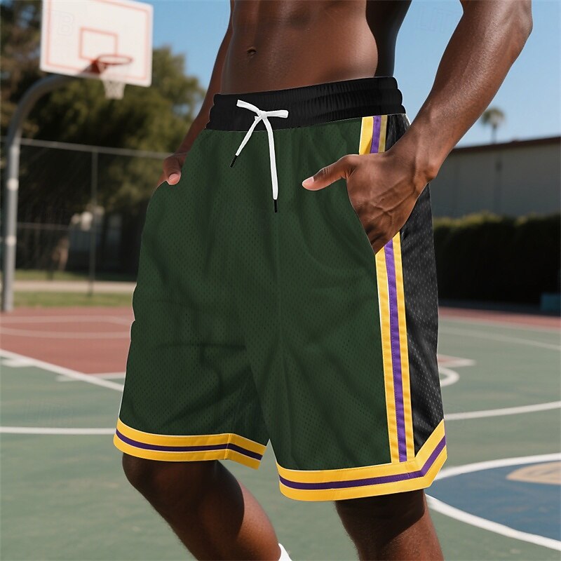 Men's Shorts Summer Shorts Basketball Shorts Casual Shorts Mesh Shorts Pocket Elastic Waist Drawstring Striped Comfort Breathable Short Outdoor Vacation Sport Casual Black White Micro-elastic4