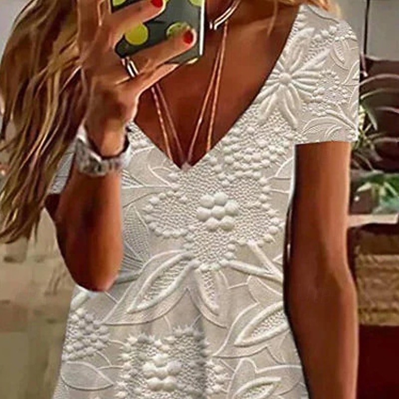 Women's Mini Dress Casual Dress Summer Dress Fashion Modern Daily Beach Weekend Regular Fit Floral Short Sleeve V Neck Khaki Gray Spring Fall3