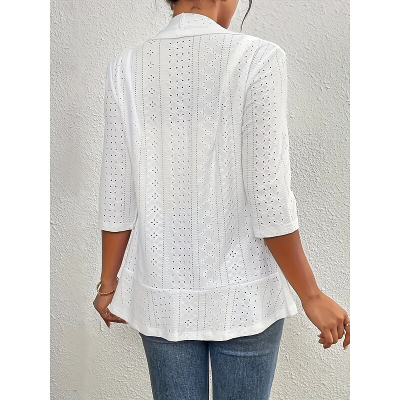 Women's Blazer Comfortable Breathable Cut Out Elegant Fashion Plain Work Daily Regular Turndown Regular Fit 3/4 Length Sleeve Outerwear White Spring Fall4