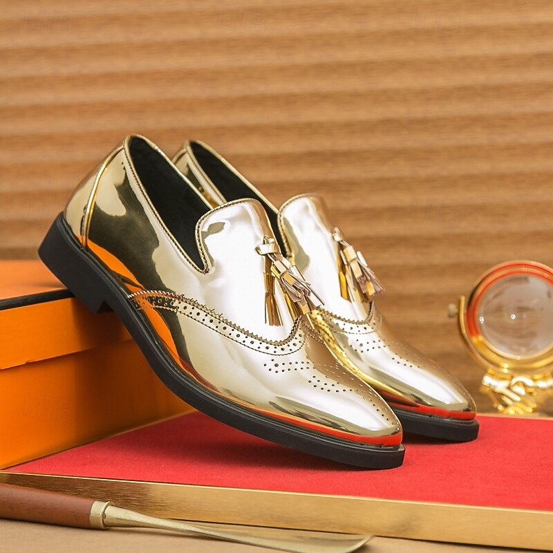 Men's Gold Tassel Loafers – Shiny Metallic Slip-On Dress Shoes for Weddings, Banquets & Evening Events3