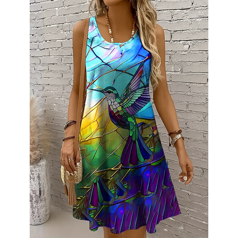 Halloween Women's Mini Dress Sundress A Line Dress Tank Dress Off The Shoulder Dress Vacation Casual Holiday Beach Regular Fit Ombre Graphic Animal Sleeveless Crew Neck Scoop Neck Blue Purple Summer4