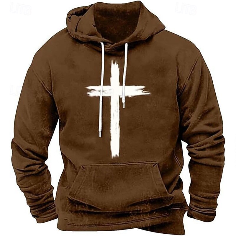 Men's Hoodie Black White Red Blue Brown Hooded Cross Pocket Print Sports & Outdoor Daily Holiday Polyester Streetwear Basic Casual Spring Fall Clothing Apparel Hoodies Sweatshirts2