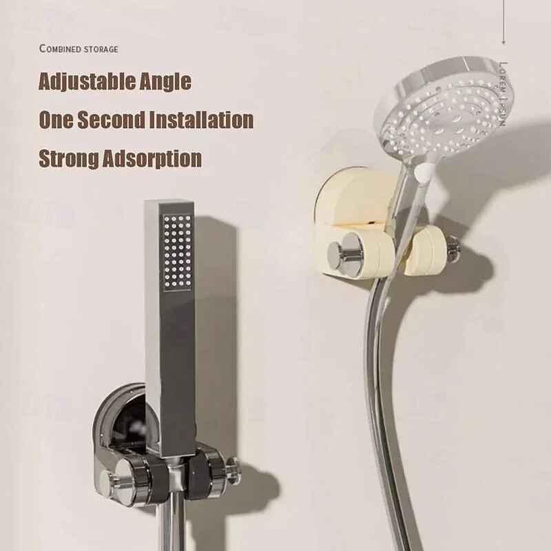 Integrated Suction Cup Shower Rack Adjustable Handheld Shower Holder Wall Mounted No Drilling Swivel Bracket Bathroom Showerhead Stand Home Use Removable Strong Suction Fixed Base