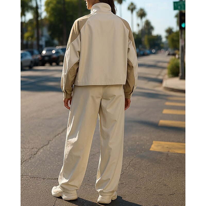 Women's Tracksuit Sweatpants Hooded Jacket Drawstring Hooded Color Block Clothing Suit Spring Black White Gym Training Running Windproof Long Sleeve Sport Activewear Micro-elastic Loose Fit2