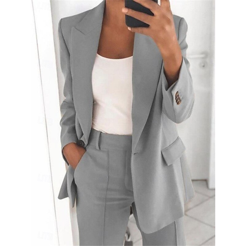 Women's Blazer Comfortable Breathable Pocket Fashion Daily OL Style Plain Office Work Casual Single Breasted Regular Lapel Regular Fit Long Sleeve Outerwear Pink Blue Orange Summer Spring3