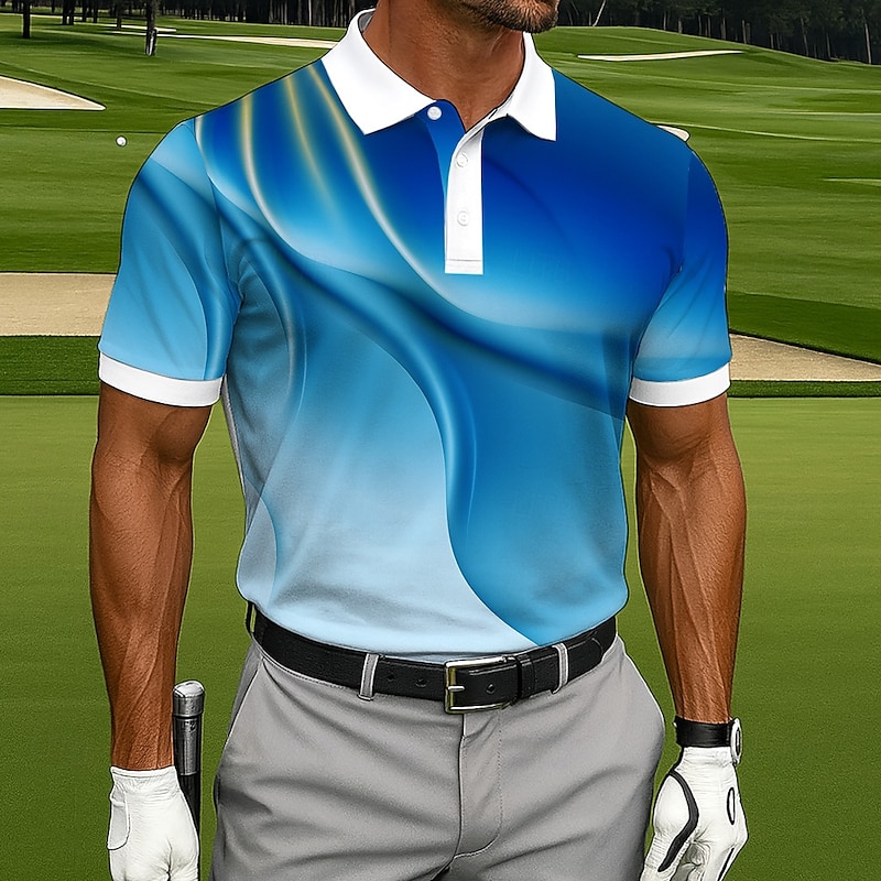 Men's Polo Sports Polo Shirts Casual Sports Turndown Short Sleeve Modern Geometric Buttons Summer Black Blue Green Polo