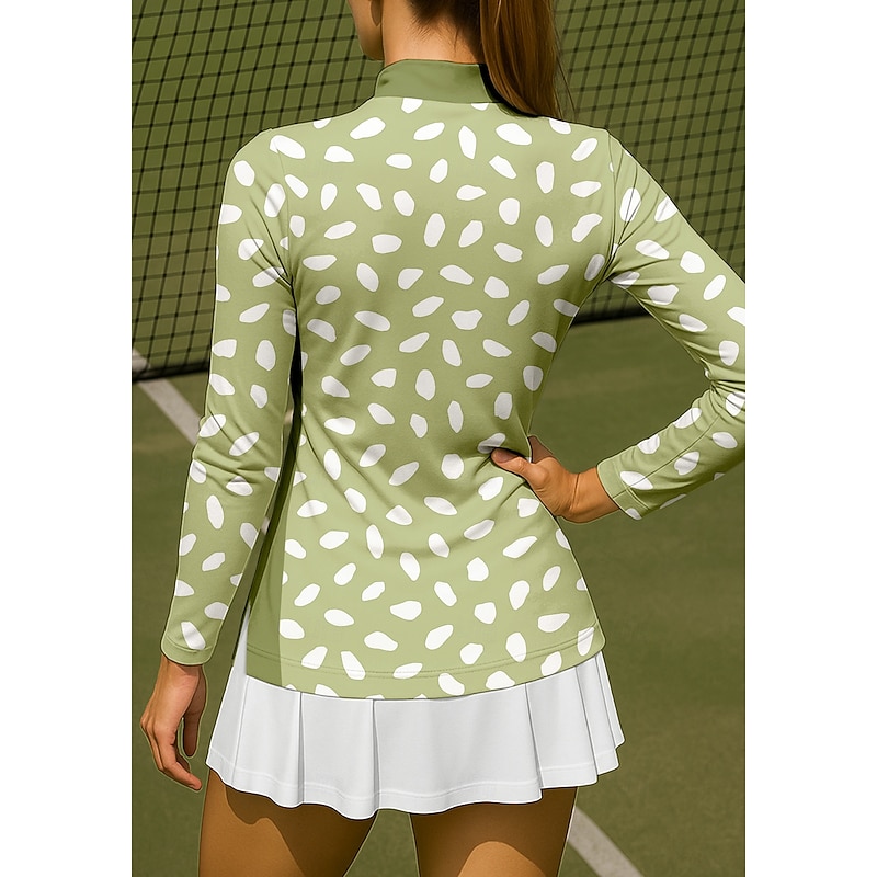 Women's Geometric Circle Dot Sport Shirt Golf Polo Shirt Tennis Shirt Tennis Tee Long Sleeve Zipper Floral UPF50+ UV Resistant High Elasticity Moisture Wicking Breathable Tennis Golf Pickleball Stand2