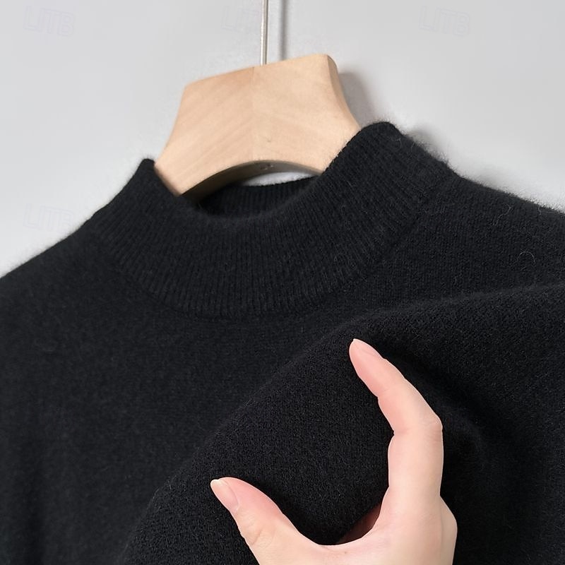 Men's Pullover Sweater Jumper Knit Sweater Ribbed Knit Regular Tops Knitted Plain High Neck Fashion Basic Vacation Daily Wear Clothing Apparel Winter Autumn Camel Wine M L XL4