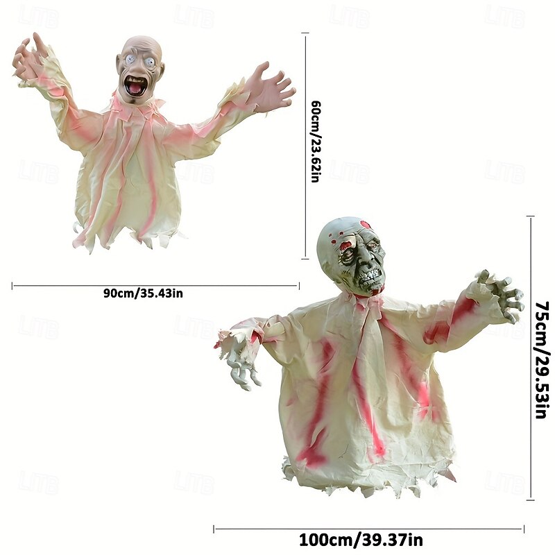 1pc Halloween Groundbreaker Zombie Lawn Stakes, Large Motion-Activated Sound Control Scary Props, Traditional Style, Plastic And Denim Material, Outdoor Spooky Decorations2