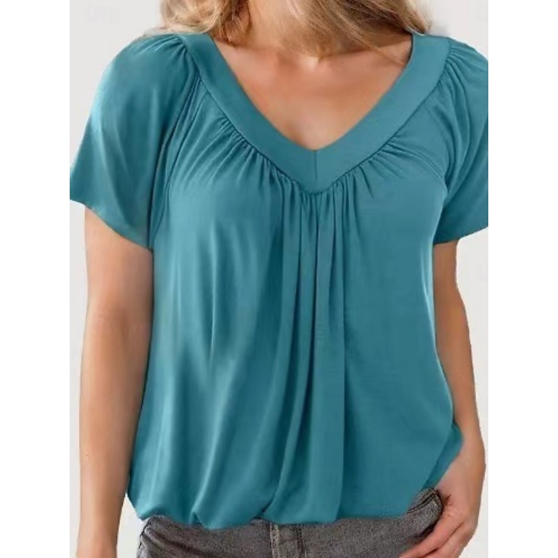 Women's T Shirt Plain Fashion Modern Casual Short Sleeve V Neck Regular Tops Daily Weekend White Purple Fuchsia Green Summer