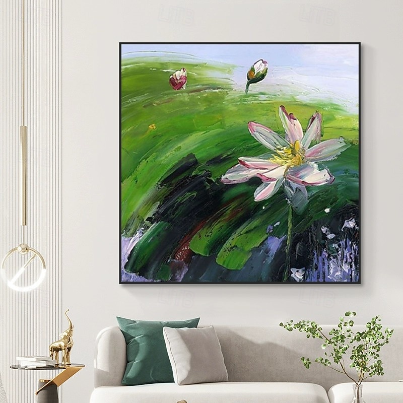 Handmade Oil Painting Canvas Wall Art Decoration Modern Abstract Lotus Flowers for Home Decor Stretched Frame Hanging Painting/Rolled Canvas (No Frame)2