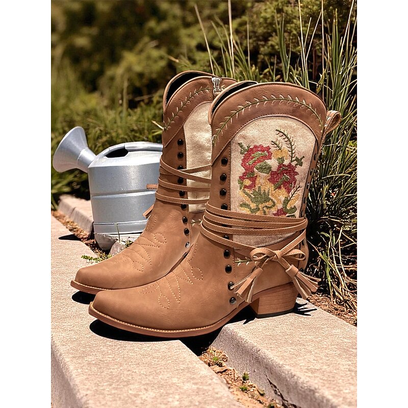 Women's Embroidered Western Boots with Fringe and Tassels – Boho Chic Boots for Farm Work and Casual Outings