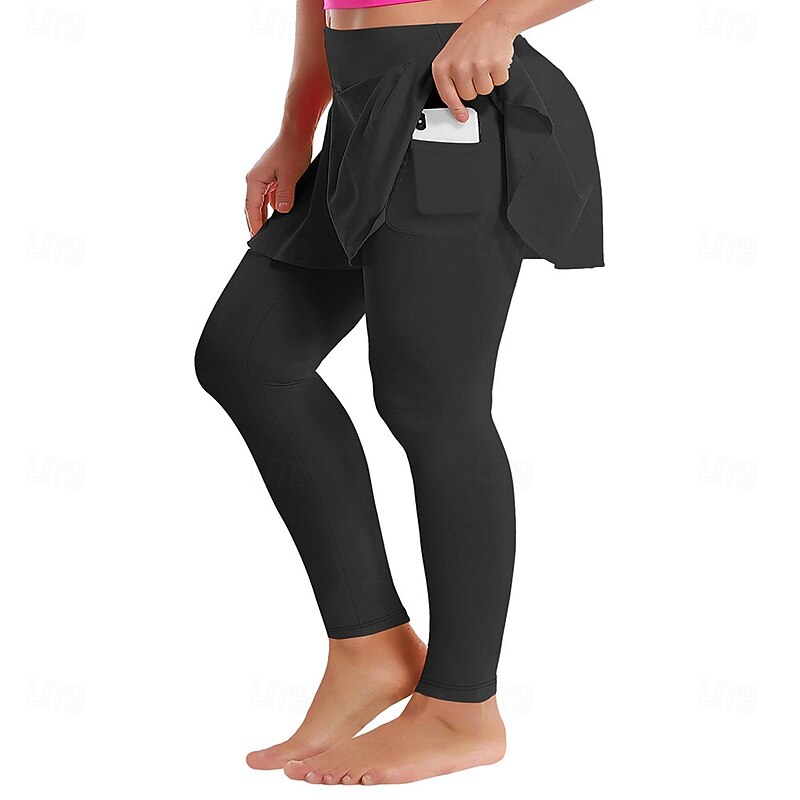 Women's Plus Size Slacks Leggings Cozy Leggings Tights Athletic Full Length Natural Plain Side Pockets 2 in 1 Comfy Butt Lift Tummy Control Yoga Casual Daily Dark Gray Black Burgundy Dark Navy Spring